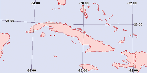 Cuba shown in UTM 18N projection