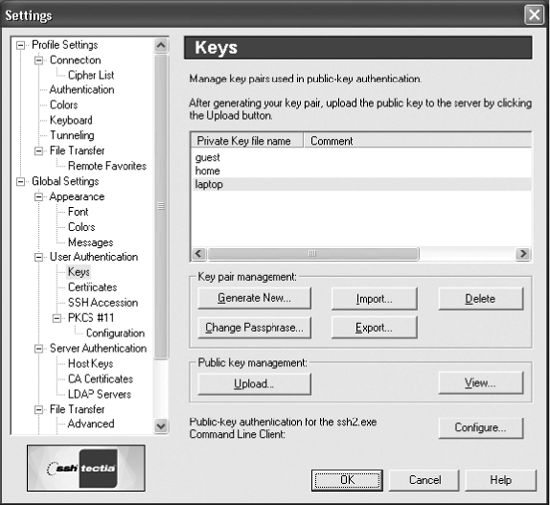 Keys page of the Settings dialog