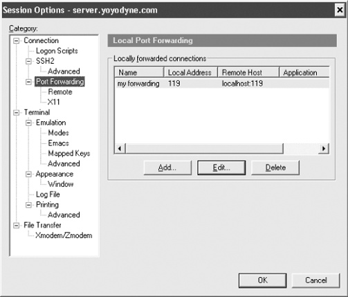 Local Port Forwarding properties window