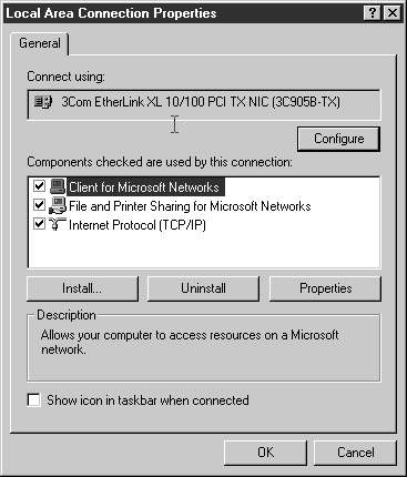 Windows XP Local Area Connection Properties