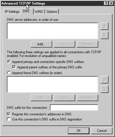 Advanced Windows XP resolver configuration