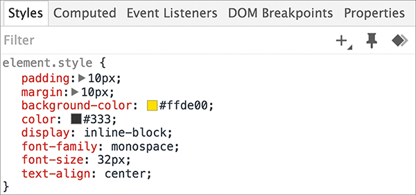 A screenshot shows the styles being applied inline.