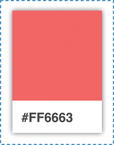 A figure shows a pink colored palette card with the hex code #FF6663 mentioned at the bottom.