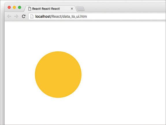 The output of the "data_to_ui.htm" page on the web browser displays a yellow circle.