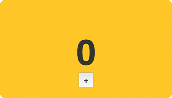 The number 0 is displayed on the screen with a plus button present below the number.