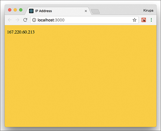 The address: 167.220.60.213 is displayed at the top-left corner of the app screen (with a color background) in the browser.