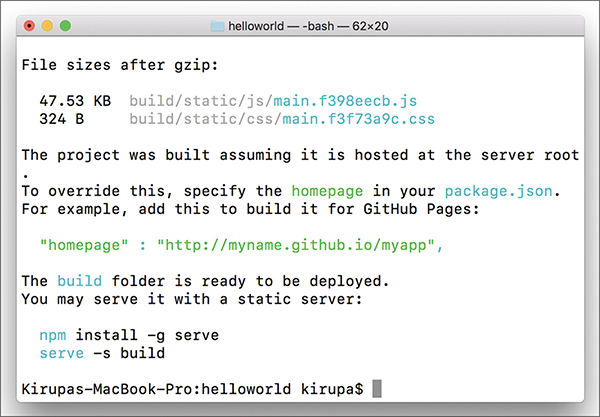 A screenshot shows the bash terminal displaying confirmation text after the completion of the script.