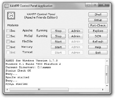 XAMPP Control Panel with Apache and MySQL running