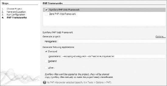 NetBeans New PHP Project wizard's framework selection