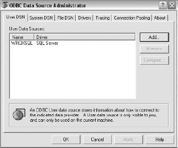 The ODBC Data Source Administrator window