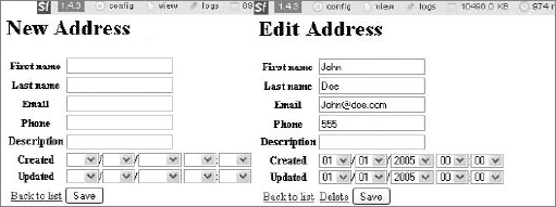 The New Address and Edit Address forms in Symfony