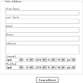 The New Address form in CakePHP