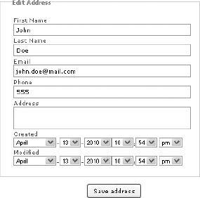 The Edit Address form in CakePHP