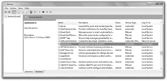 Sphinx daemon in the list of Windows Services