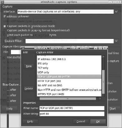 Wireshark capture filter selection