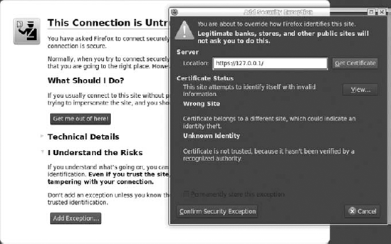 Firefox unknown certificate security page