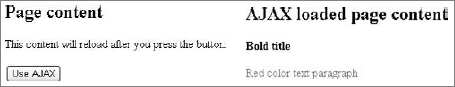 On the left — sample page content. On the right — content reloaded using AJAX