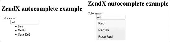 On the left — autocomplete with suggested values. On the right — autocomplete with styled suggested values