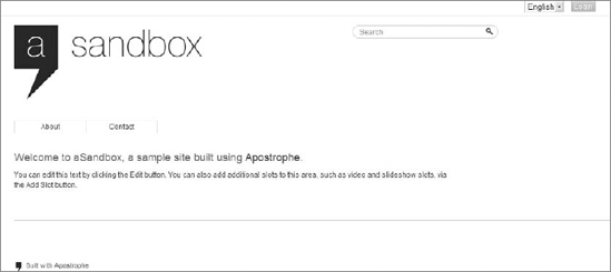 Apostrophe sandbox main page