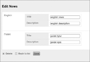 Form for multilingual news editing