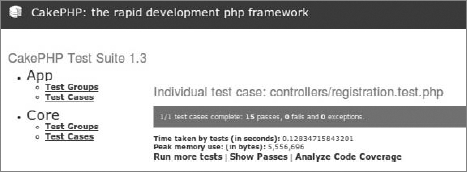 CakePHP — test execution results in the Web