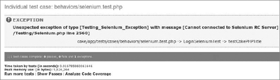 CakePHP error when Selenium RC is not found