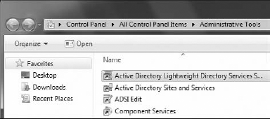 AD LDS Control Panel shortcuts.