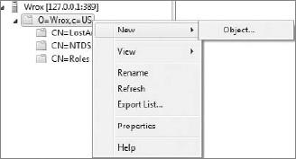 ADAM DN context menu.