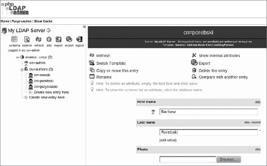 Browsing entries with phpLDAPadmin.