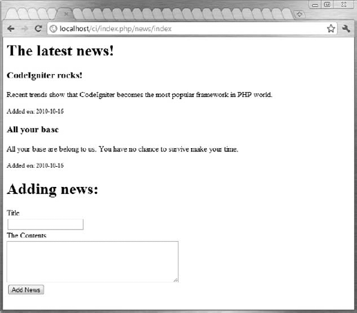 Simple news application in CodeIgniter