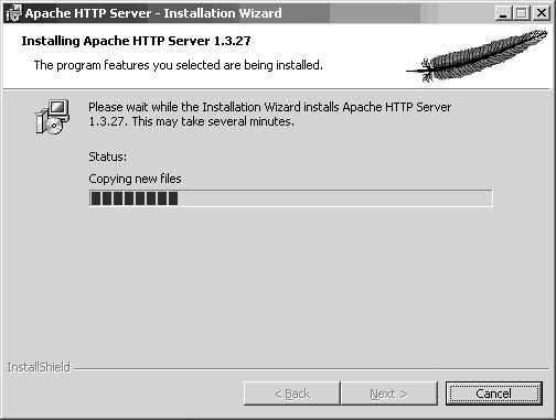 The installation progress