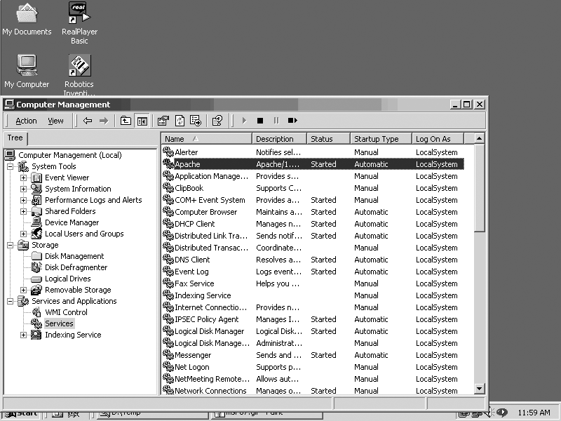 Modifying the Apache service