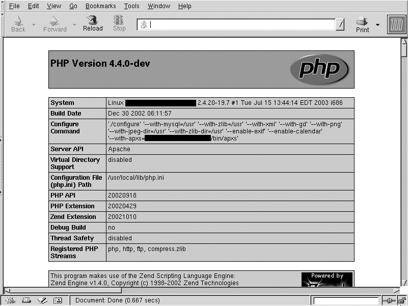 Sample phpinfo( ) output