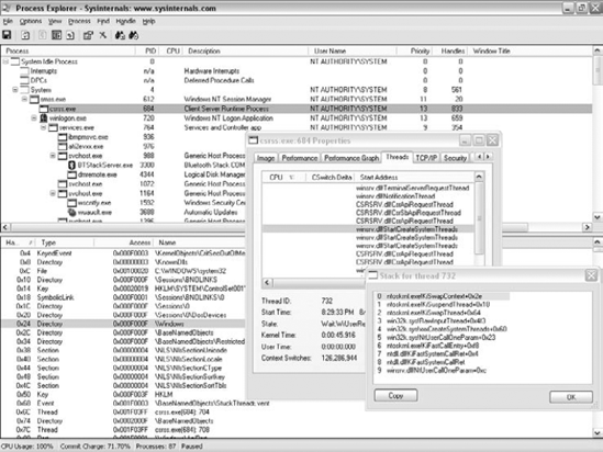 A screenshot of Process Explorer from SysInternals.