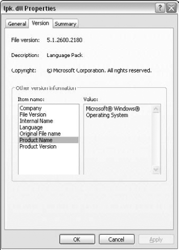 Version information for lpk.dll.