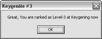 KeygenMe-3's success message box.