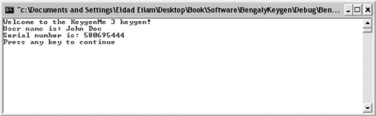 The KeygenMe-3 KeyGen in action.