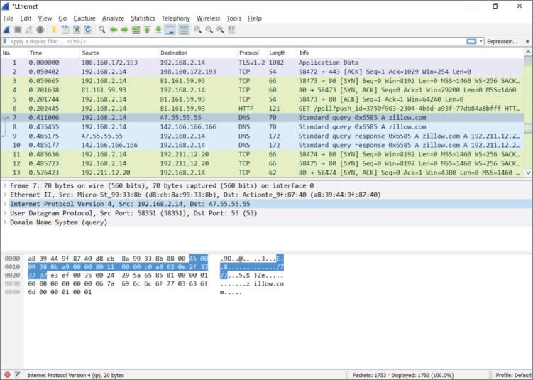 Snapshot of The Packet List pane.