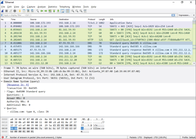 Snapshot of The Packet Details pane.