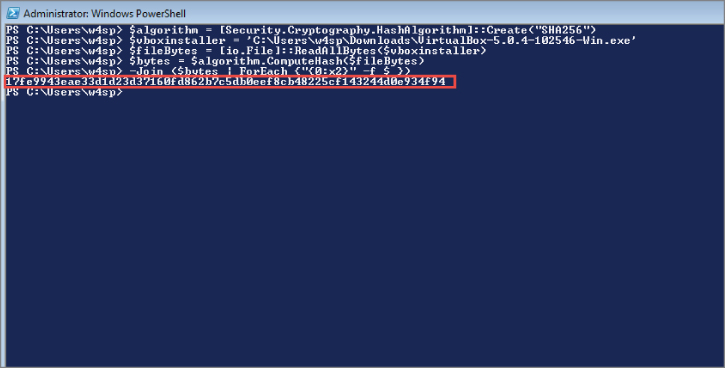 Snapshot showing Getting SHA-256 file hash in PowerShell screen.