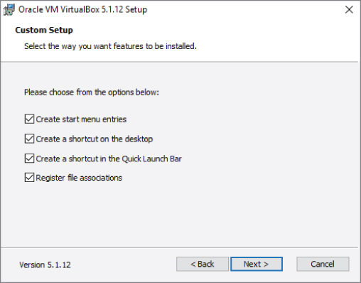 Snapshot showing VirtualBox shortcut creation window.