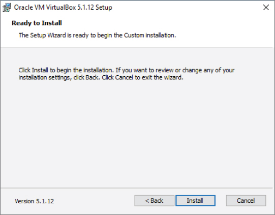 Snapshot showing VirtualBox installation window.