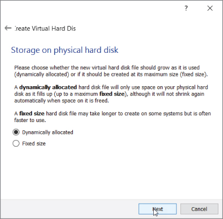 Screenshot of Storage on physical disk window.