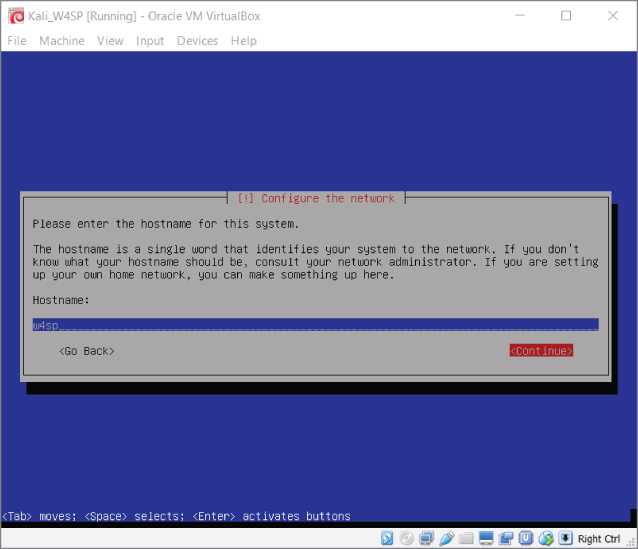 Entering a hostname screen.