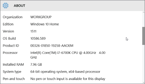 System settings screen.