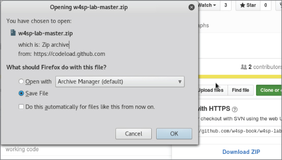 Saving the W4SP Lab file window.