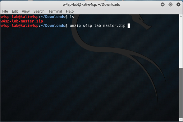 Unzipping the W4SP Lab screen.