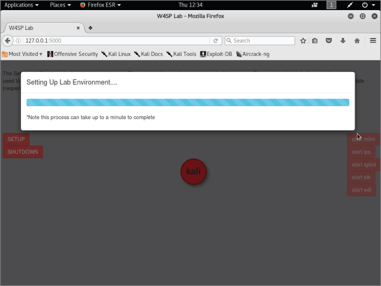Running the W4SP Lab setup window.