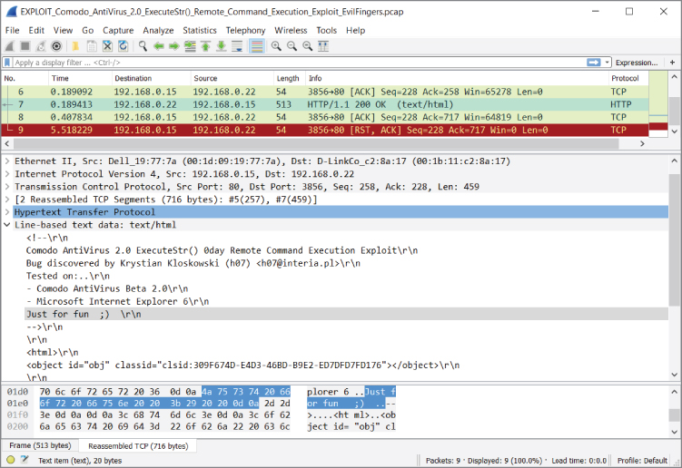Snapshot of Malware signature code window.