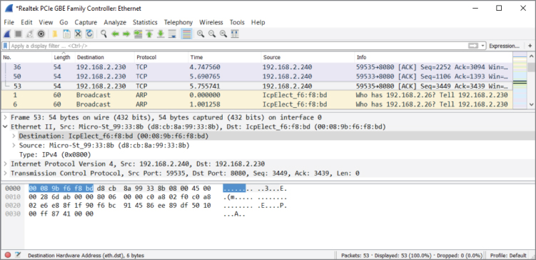 Snapshot of Smaller outgoing Layer 2 frame window.